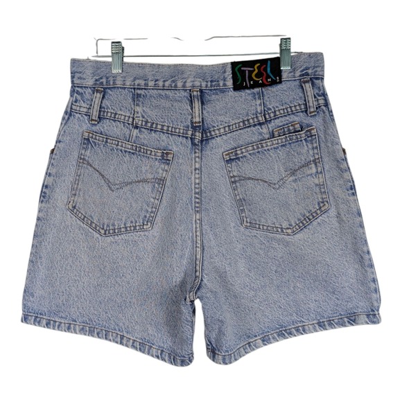 11 Vintage Steel Jeans Acid Wash Denim High Waist Shorts Jorts Dropped Belt Loop - Picture 1 of 11